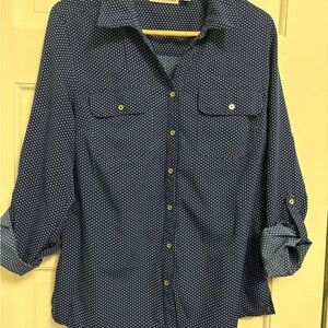 Notations Blue and White Polka Dot Blouse